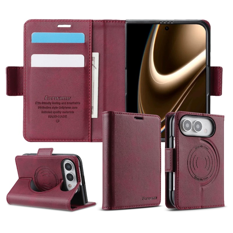 Leather Wallet Card Holder Phone Cover - ビジネスレザー製、カード収納ポケット付き、スタンド機能、マグネット式、iPhone Duo用、MagSafe対応、滑らかな手触りのマット加工保護ケース。