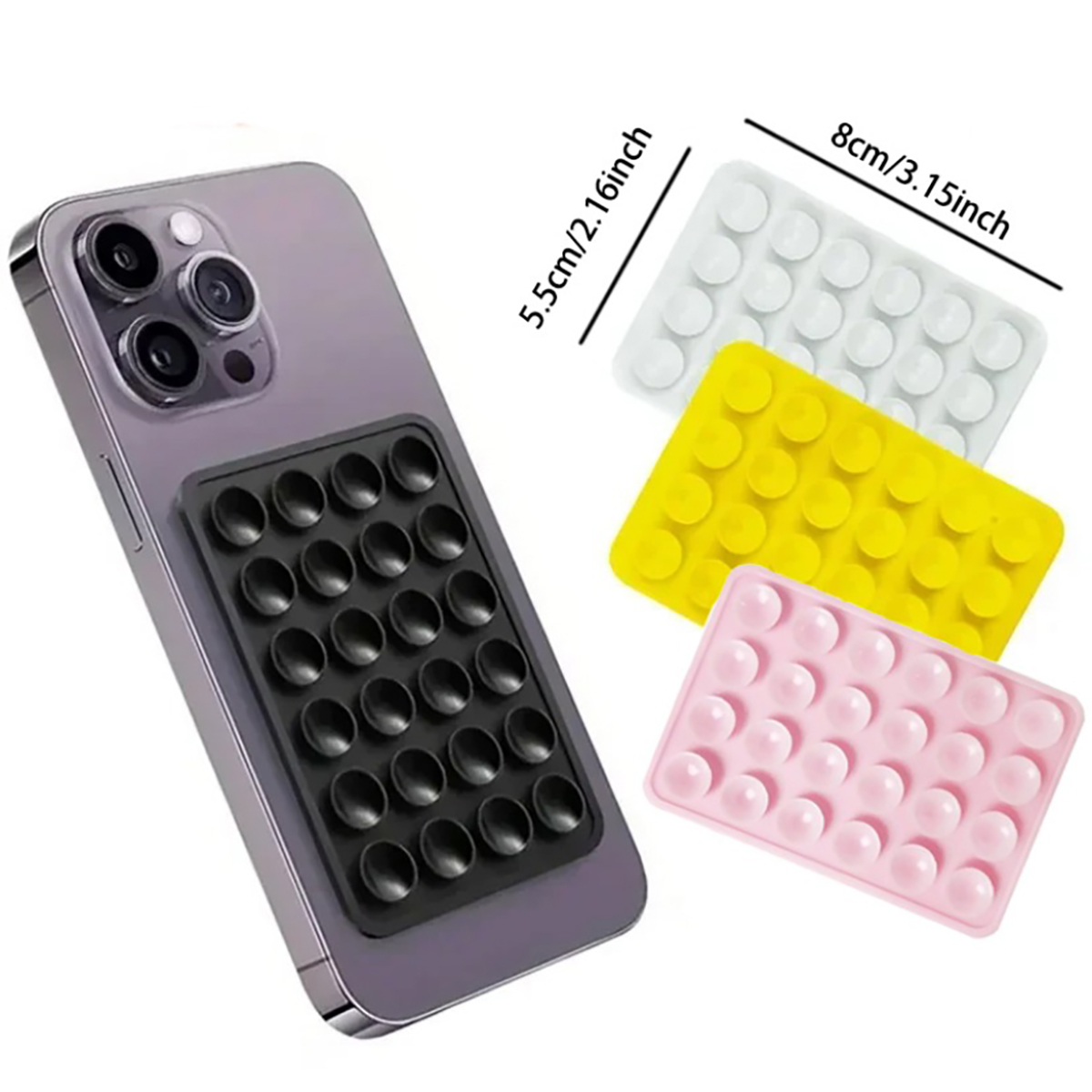 Phone Cases - シリコン製吸盤式スマホホルダーマット。多機能吸盤、壁掛けスタンド、正方形、滑り止め、片面ケース取り付け用、背面ステッカー。 ﻿