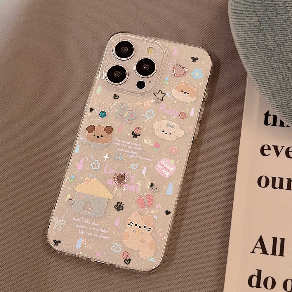 かわいい漫画の子犬の貝殻柄スマホケース iPhone 11  - Clear Shockproof Bumper Case のレビューと価格