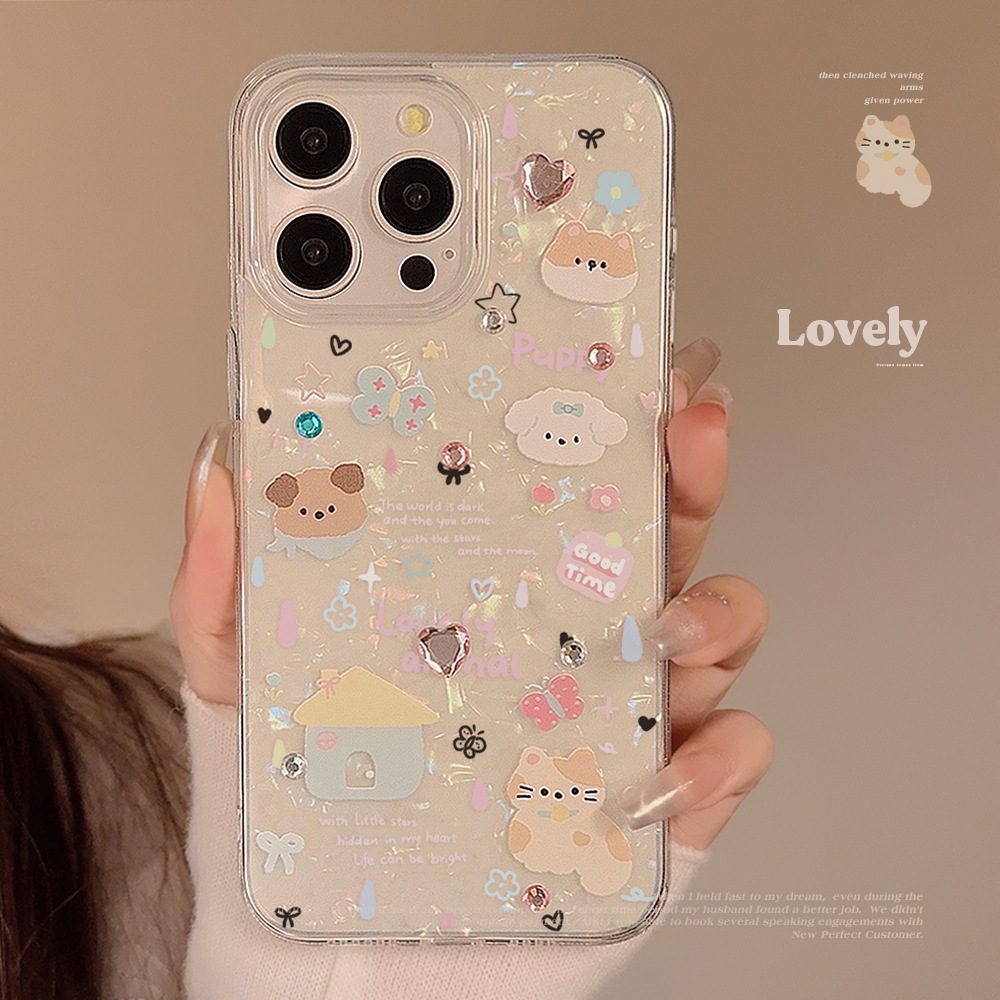 かわいい漫画の子犬の貝殻柄スマホケース iPhone 11  - Clear Shockproof Bumper Case のレビューと価格