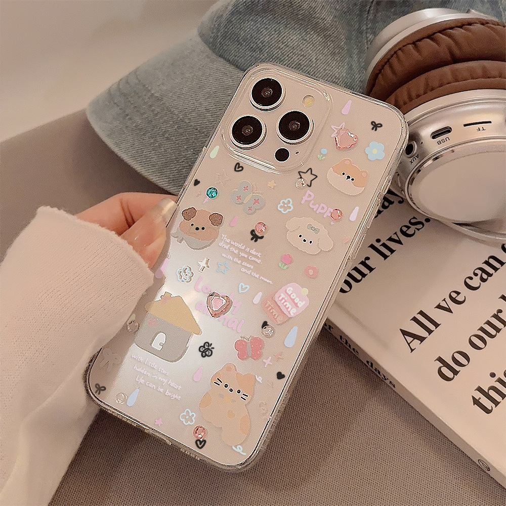 かわいい漫画の子犬の貝殻柄スマホケース iPhone 11  - Clear Shockproof Bumper Case のレビューと価格
