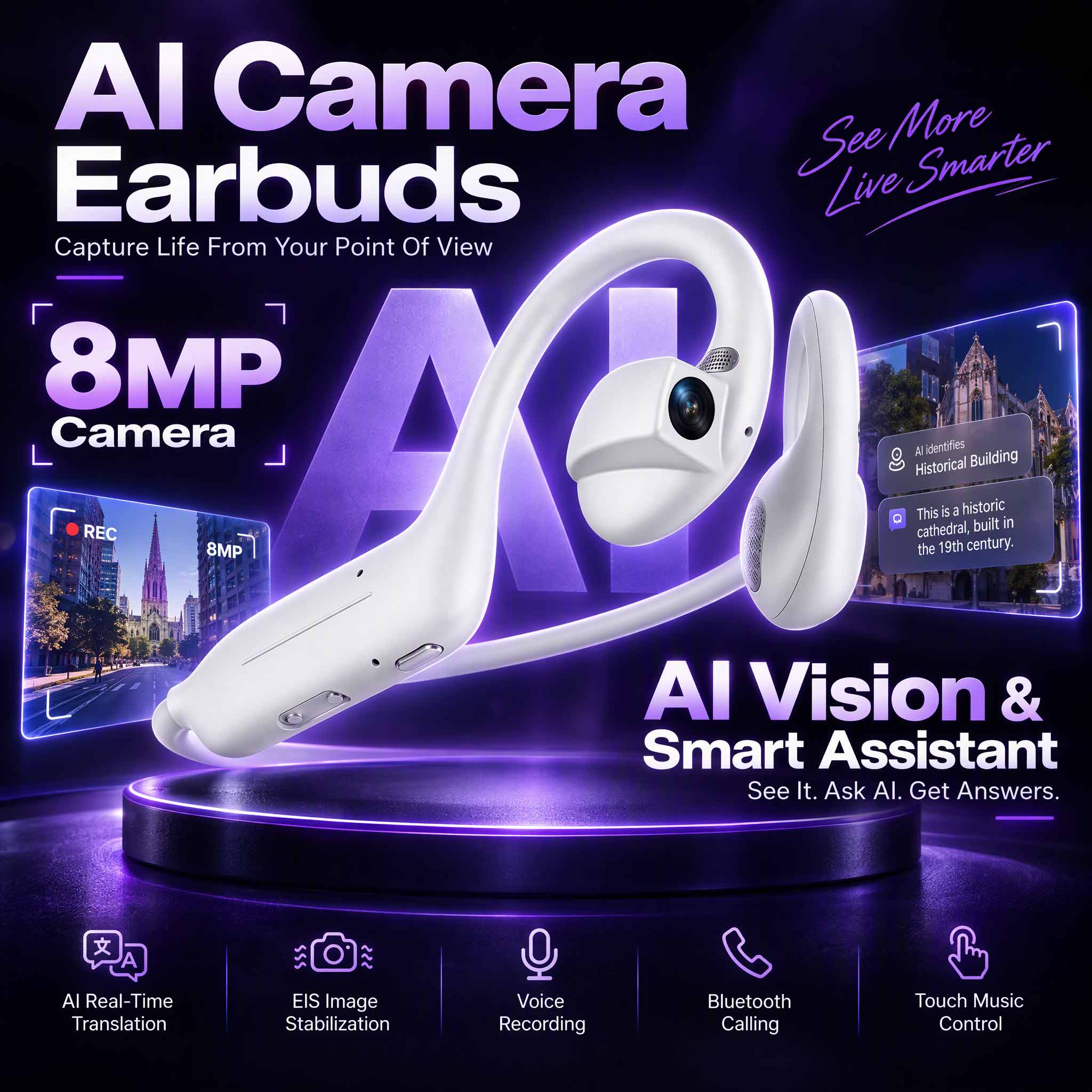 最新のAI搭載スマートカメライヤホン。8MP HDカメラによ - Earphones のレビューと価格