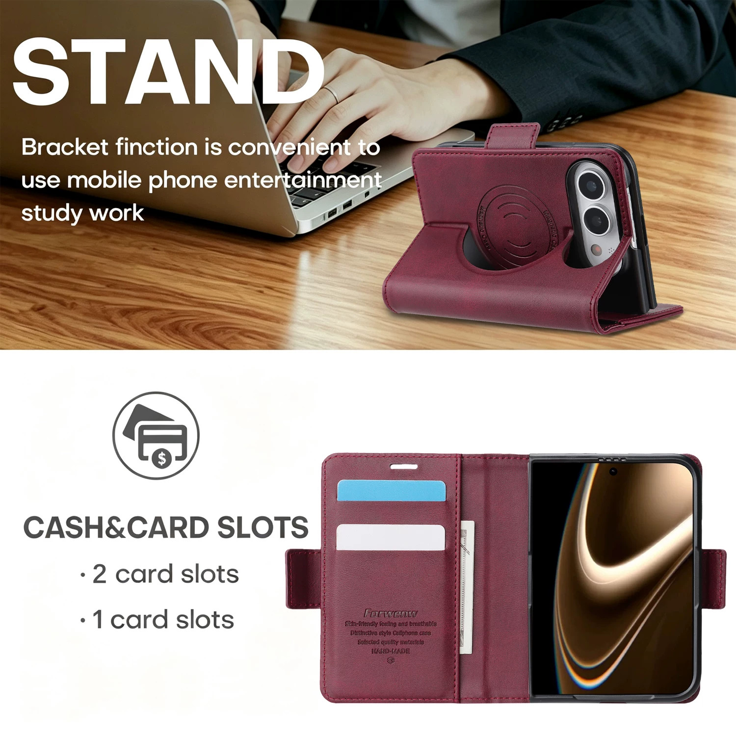 ビジネスレザー製、カード収納ポケット付き、スタンド機能、マグ - Leather Wallet Card Holder Phone Cover のレビューと価格